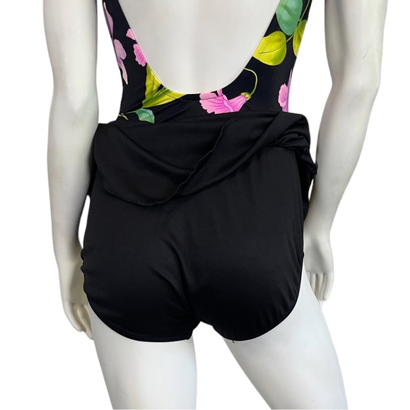 VINTAGE 90s Y2K Beach Cabana Floral Lily Print Stretch Backless  Mini Swim Dress - Picture 5 of 8